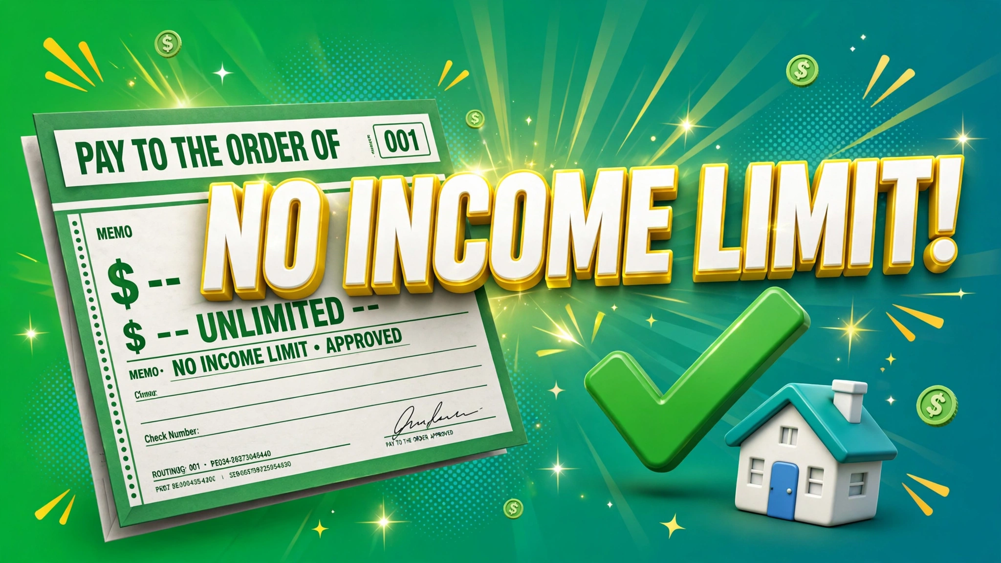 FHA loan income limits 2026 &mdash; paycheck with green checkmark and house
