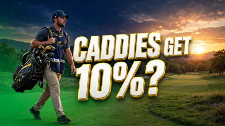 PGA Tour caddie pay — caddie carrying a tour bag at sunset