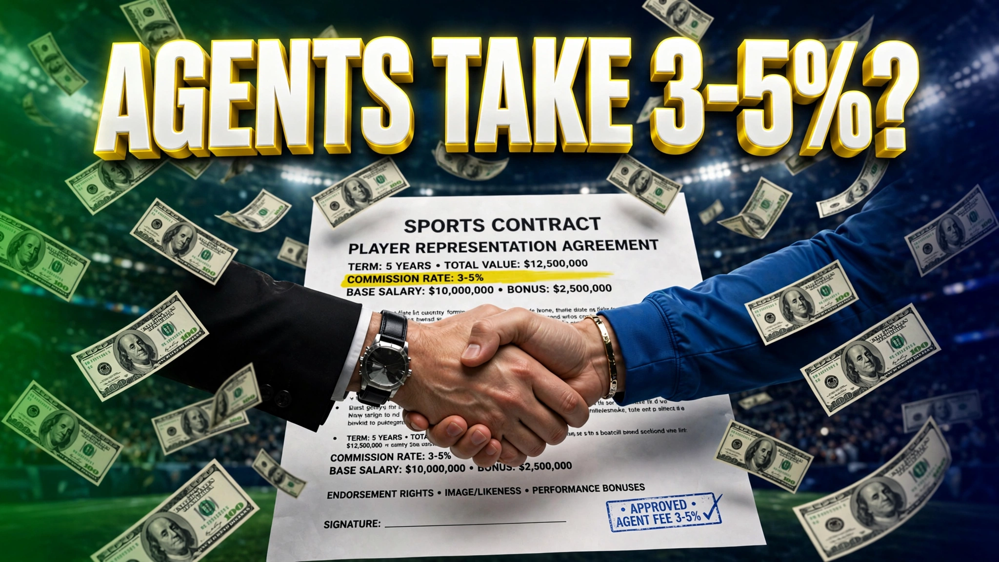 Sports agent commission &mdash; handshake over a giant contract