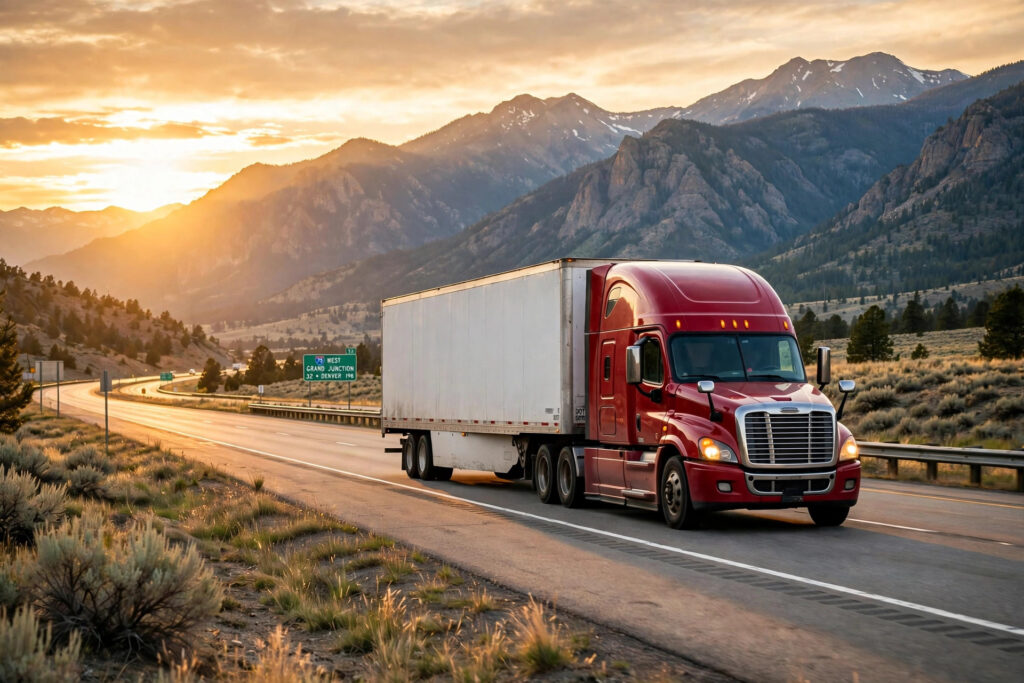 Semi truck driver driving on the highway