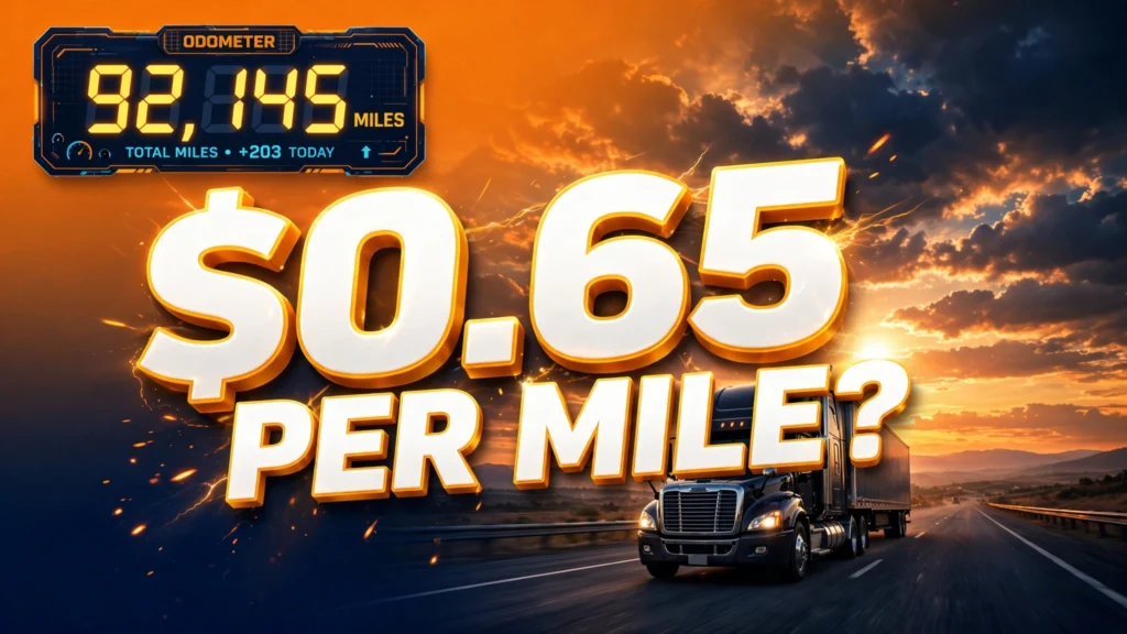 Truck driver pay per mile — semi truck with odometer graphic