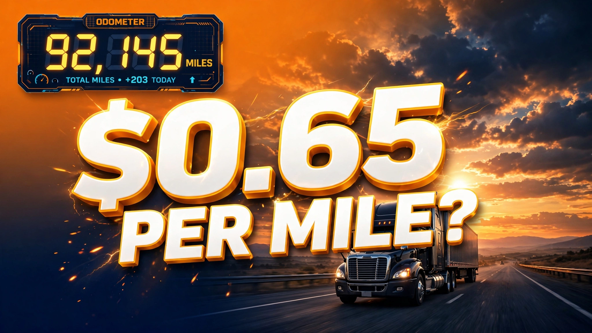 Truck driver pay per mile &mdash; semi truck with odometer graphic