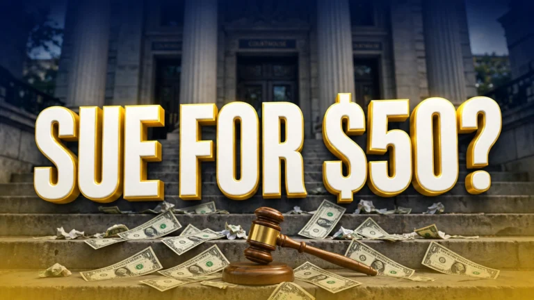 Small claims court filing cost — courthouse steps with gavel