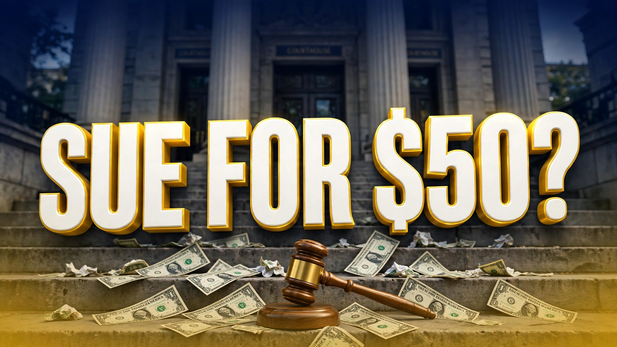 Small claims court filing cost &mdash; courthouse steps with gavel