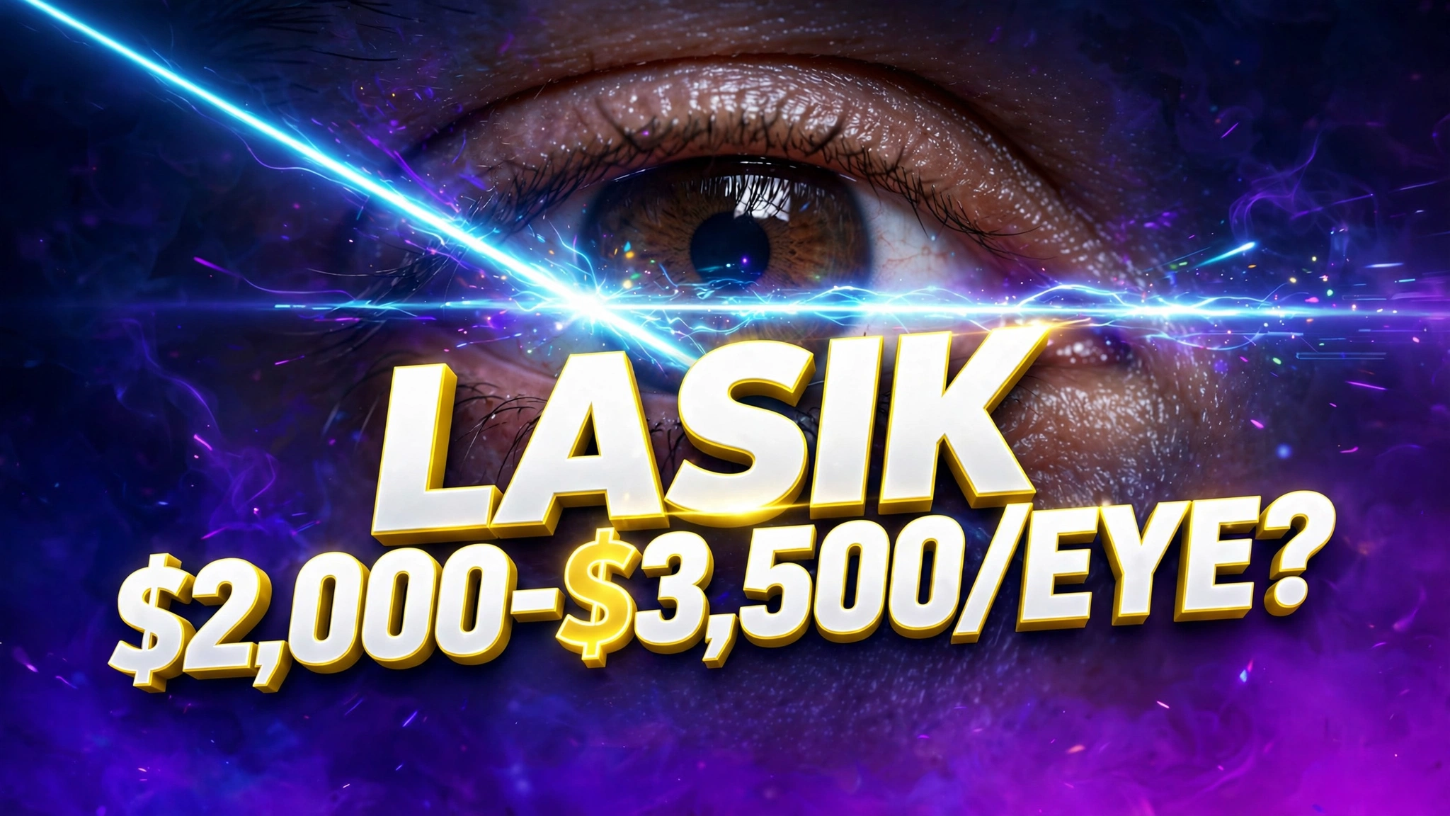 LASIK cost without insurance &mdash; eye with laser beam graphic