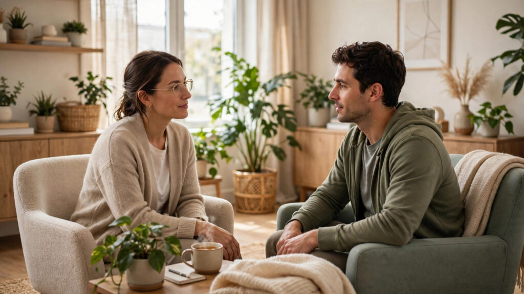 Therapist talking with a client during a counseling session