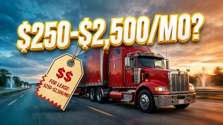 Semi-truck insurance cost per month — red semi-truck with price tag