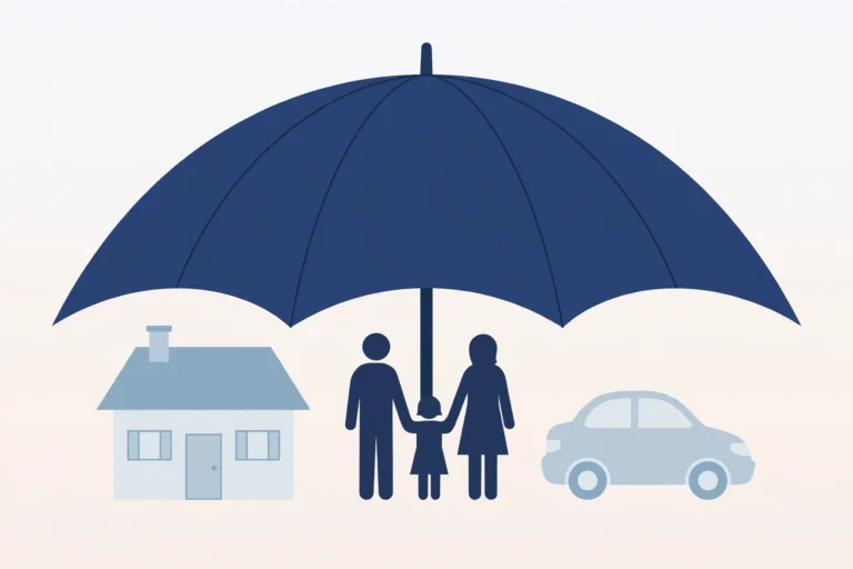 How much umbrella insurance you need — umbrella shielding a house, car and family