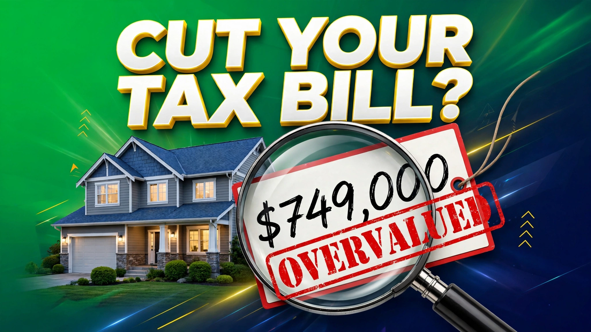 Property tax assessment appeal &mdash; house with magnifying glass on price tag