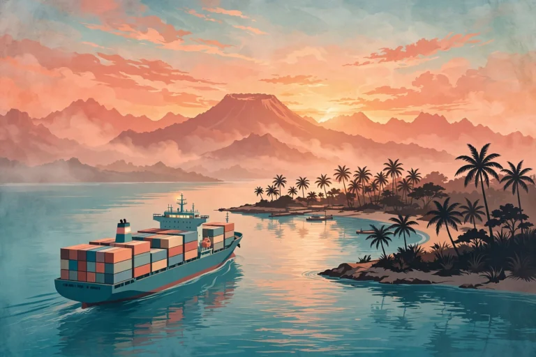 Jones Act in Hawaii — container ship near a tropical coastline