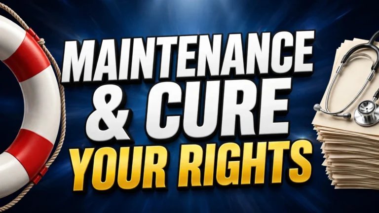 Maintenance and cure your rights thumbnail with life ring buoy, legal documents and stethoscope