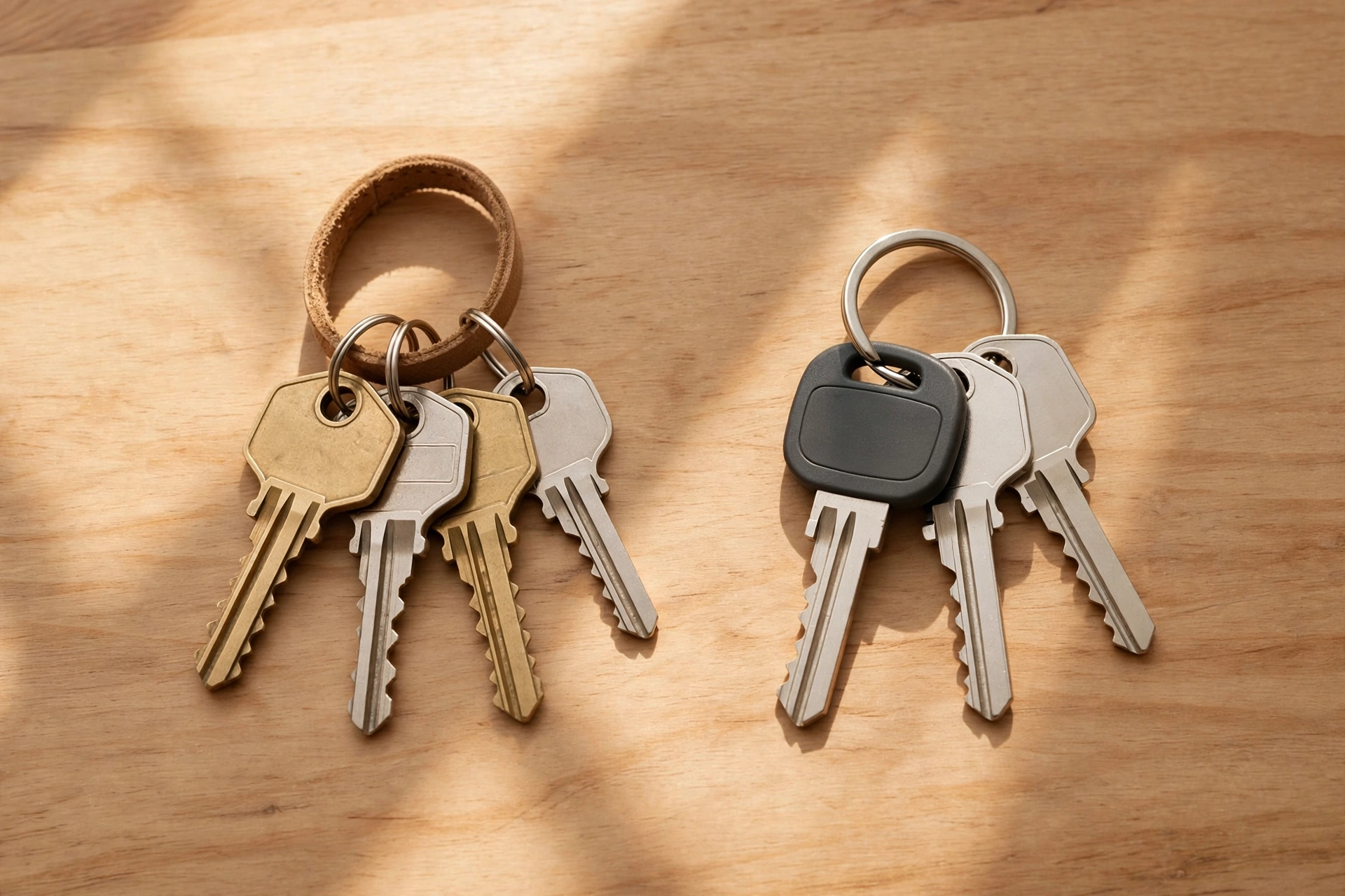 Renting vs buying pros and cons &mdash; house keys and apartment keys side by side