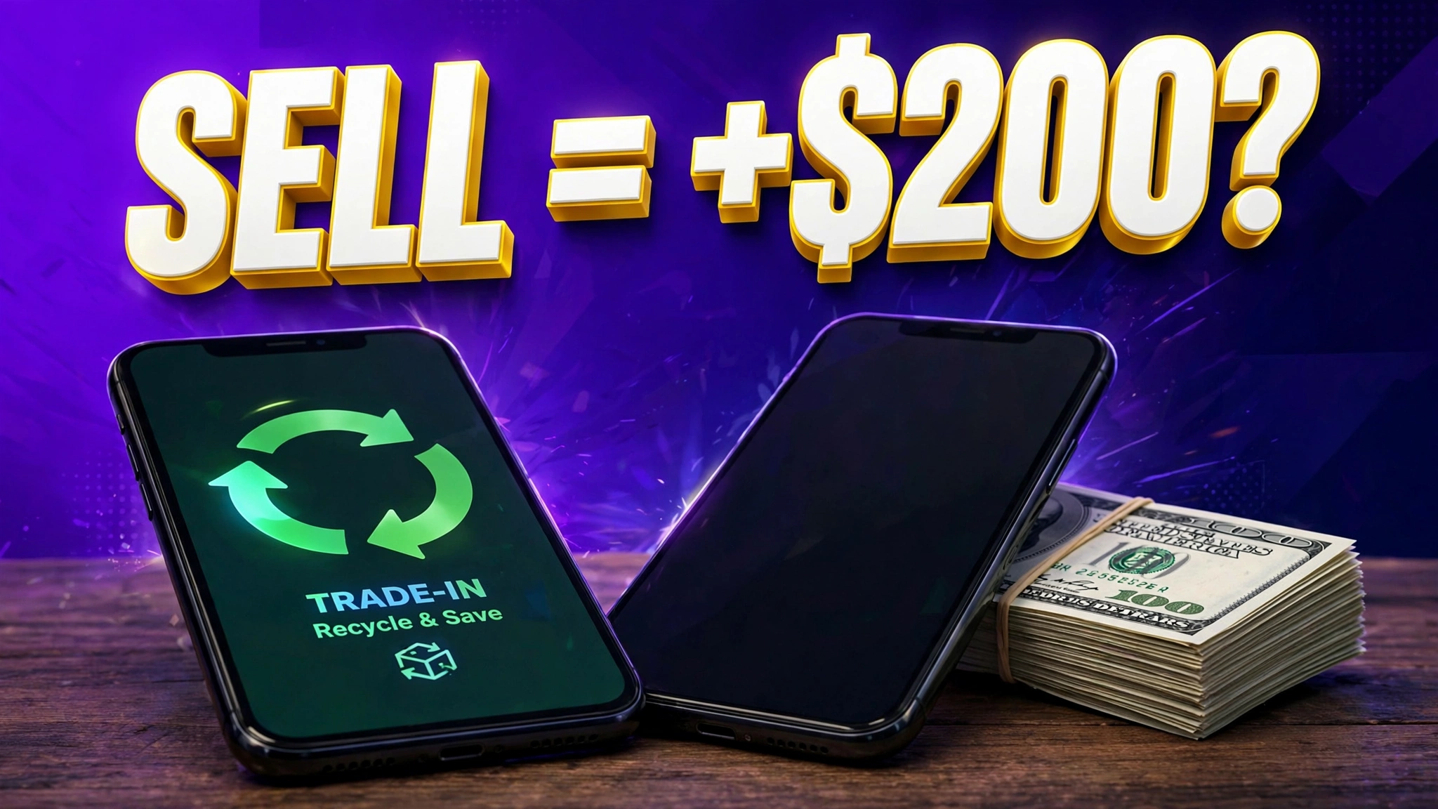iPhone trade-in vs selling &mdash; two phones, trade-in arrow and cash