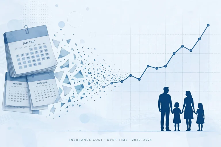 Term life insurance cost — calendar pages fading into a rising cost chart