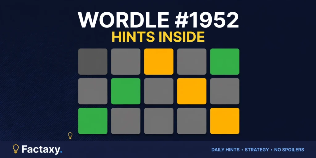 Wordle #1952 hints thumbnail for October 23, 2026 with generic letter tiles
