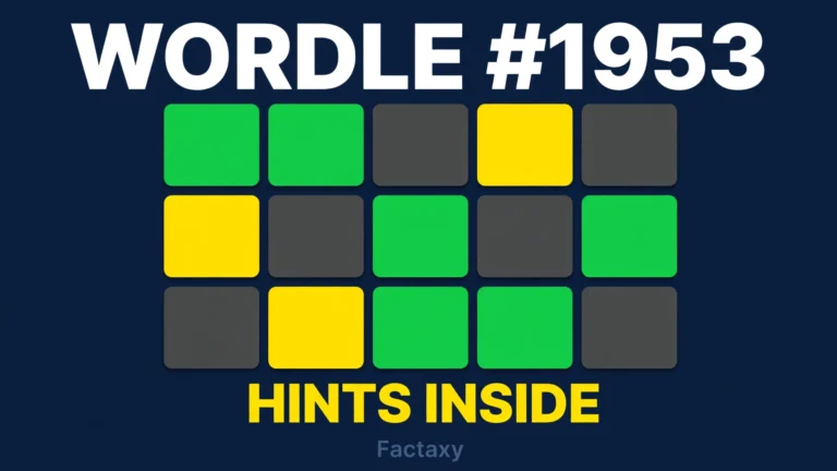 Wordle number 1953 hints thumbnail with blank word game tiles on a navy background